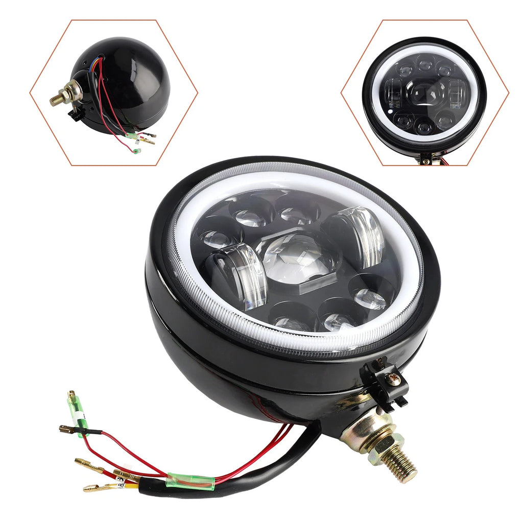 9-Bulb Fog Lamp Headlight 5.75" Black for Racer Bobber Chopper