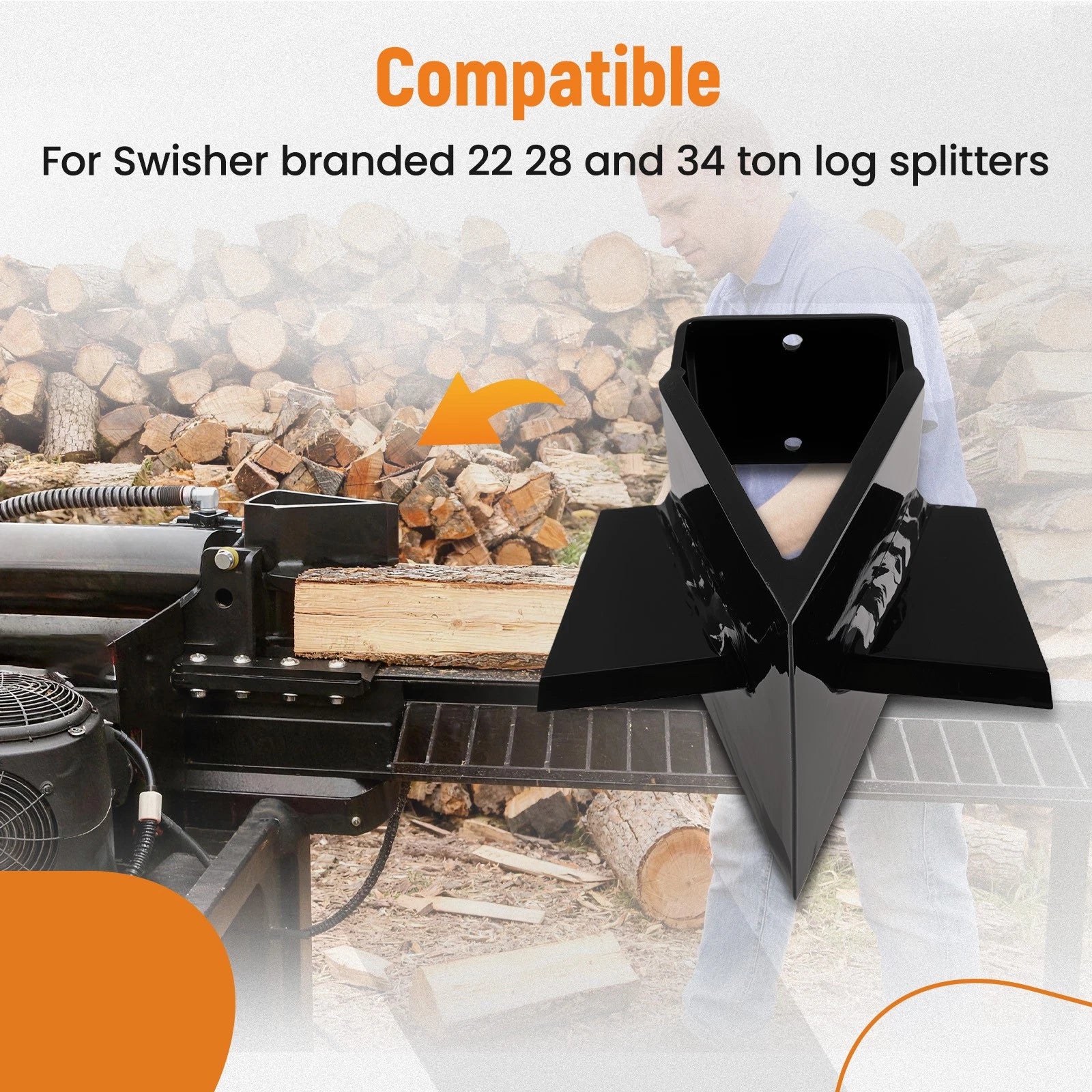 4 Way Log Splitter Wedge for Swisher 22/28/34 Ton (Powder Coated Steel)
