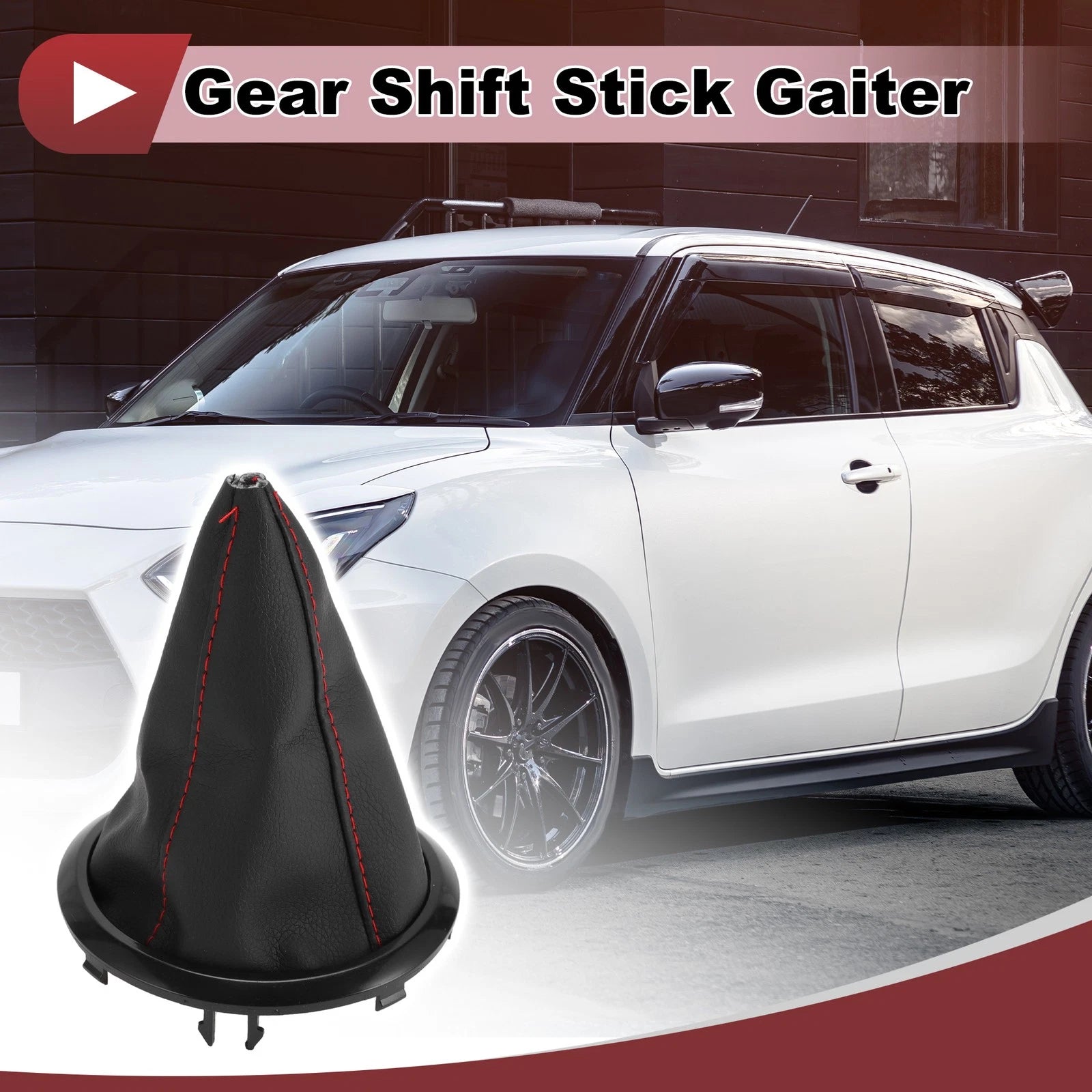 Gear Shift Stick Gaiter for Suzuki Swift (2005–2010) Black Red Faux Leather