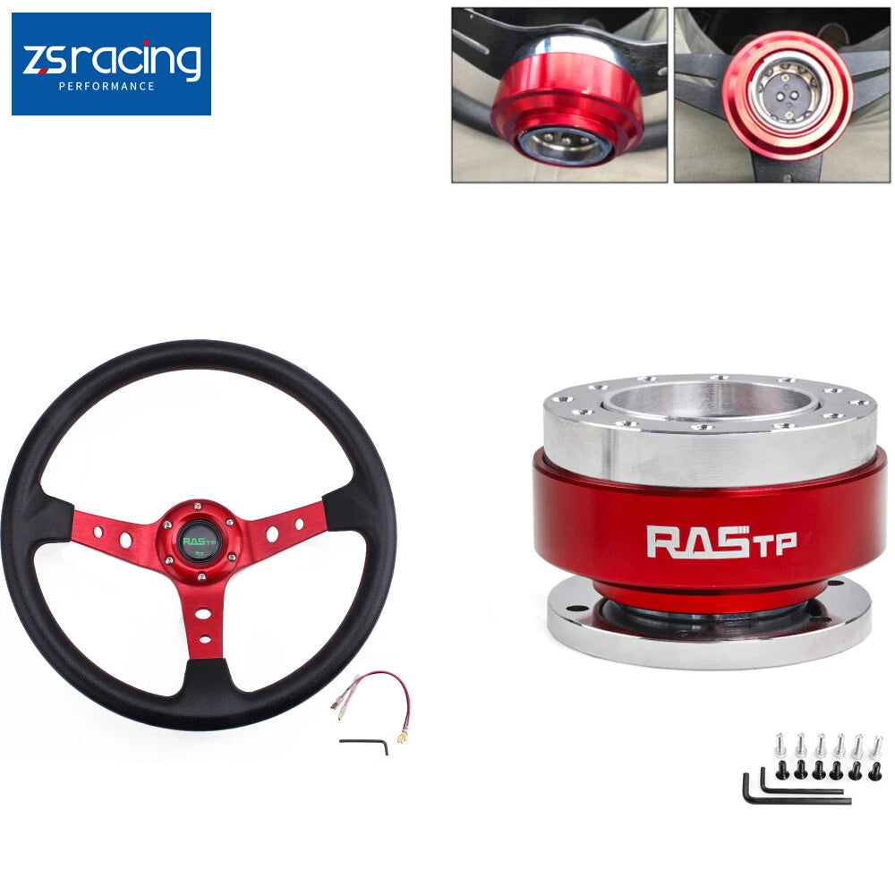 345mm Deep Dished Red Racing Steering Wheel for Universal Models