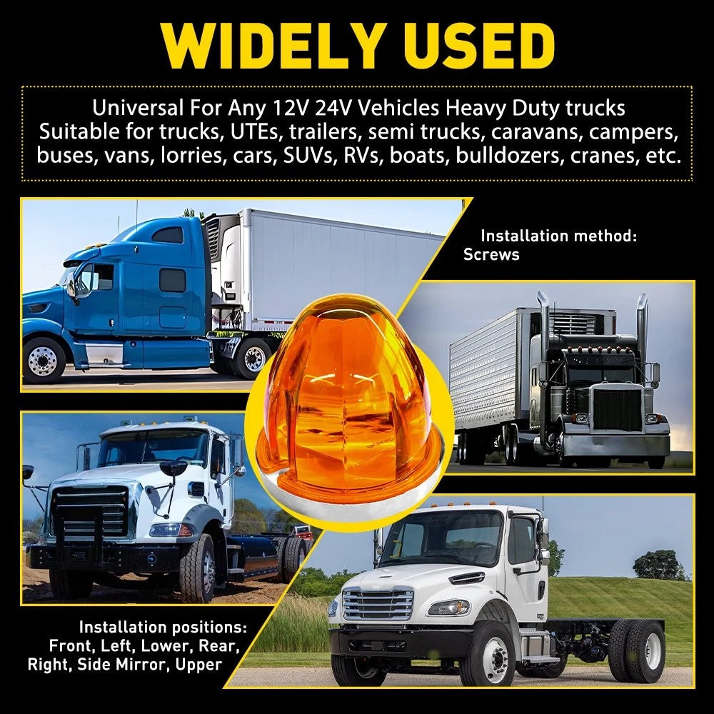 4X Amber Flash LED Round Marker Lights for 12V 24V Vehicles