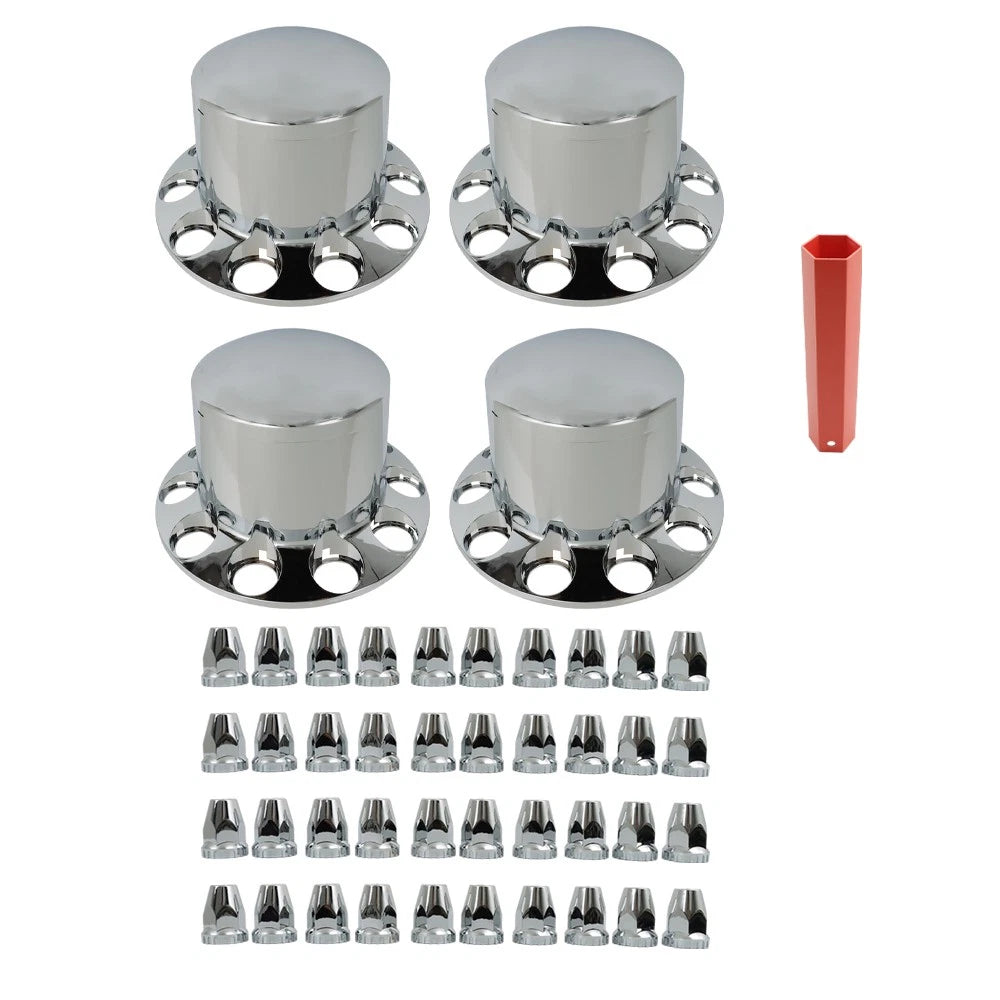Set of 4 Rear Chrome Wheel Axle Hub Covers for Semi Trucks