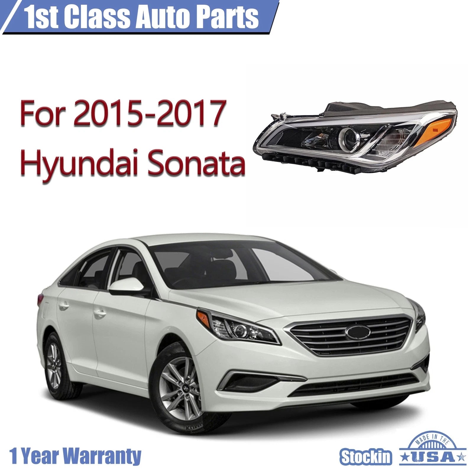 Headlight Assembly for Hyundai Sonata (2015-2017) Halogen Driver Left