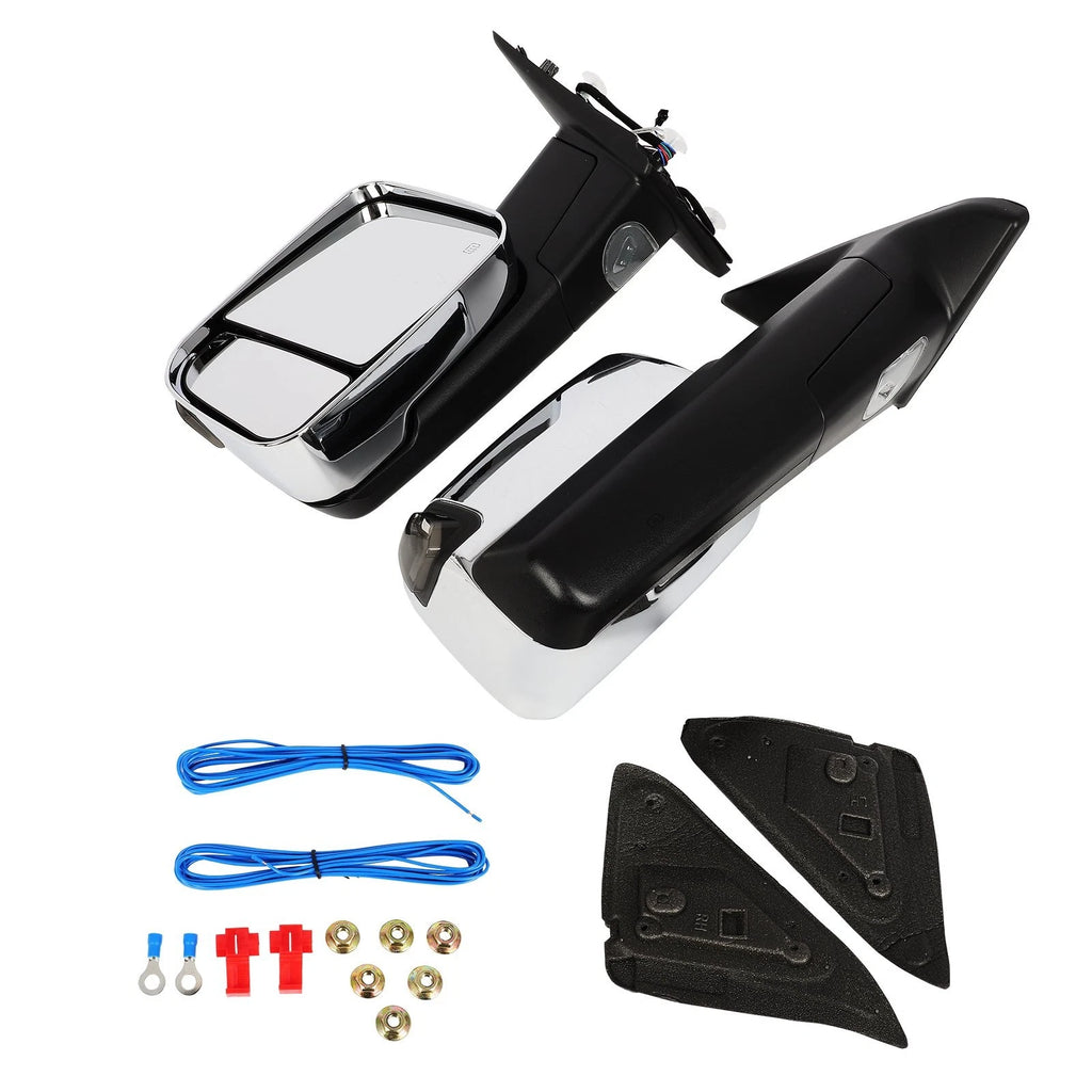 2X Power Heated Chrome Signal Puddle Light Tow Mirrors for Dodge RAM 1500-3500 (2002–2023)