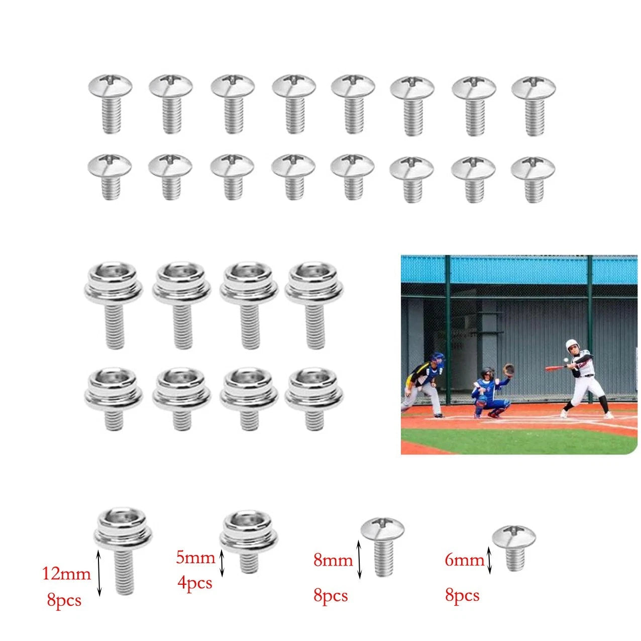 12PCS Stainless Steel Helmet Screws for Football Softball (10mm 12mm)