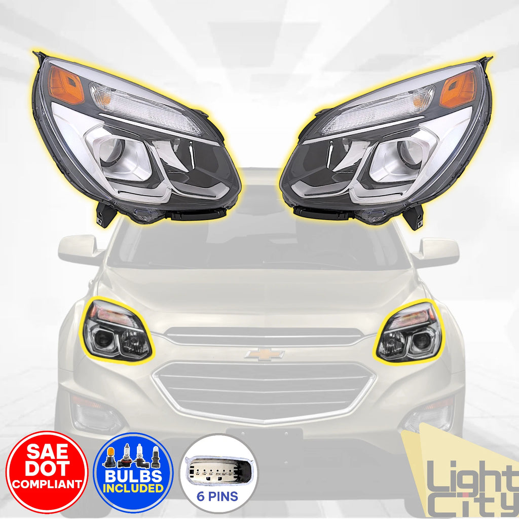 Halogen Headlights Set for Chevrolet Equinox (2016–2017) w/Bulbs Left + Right