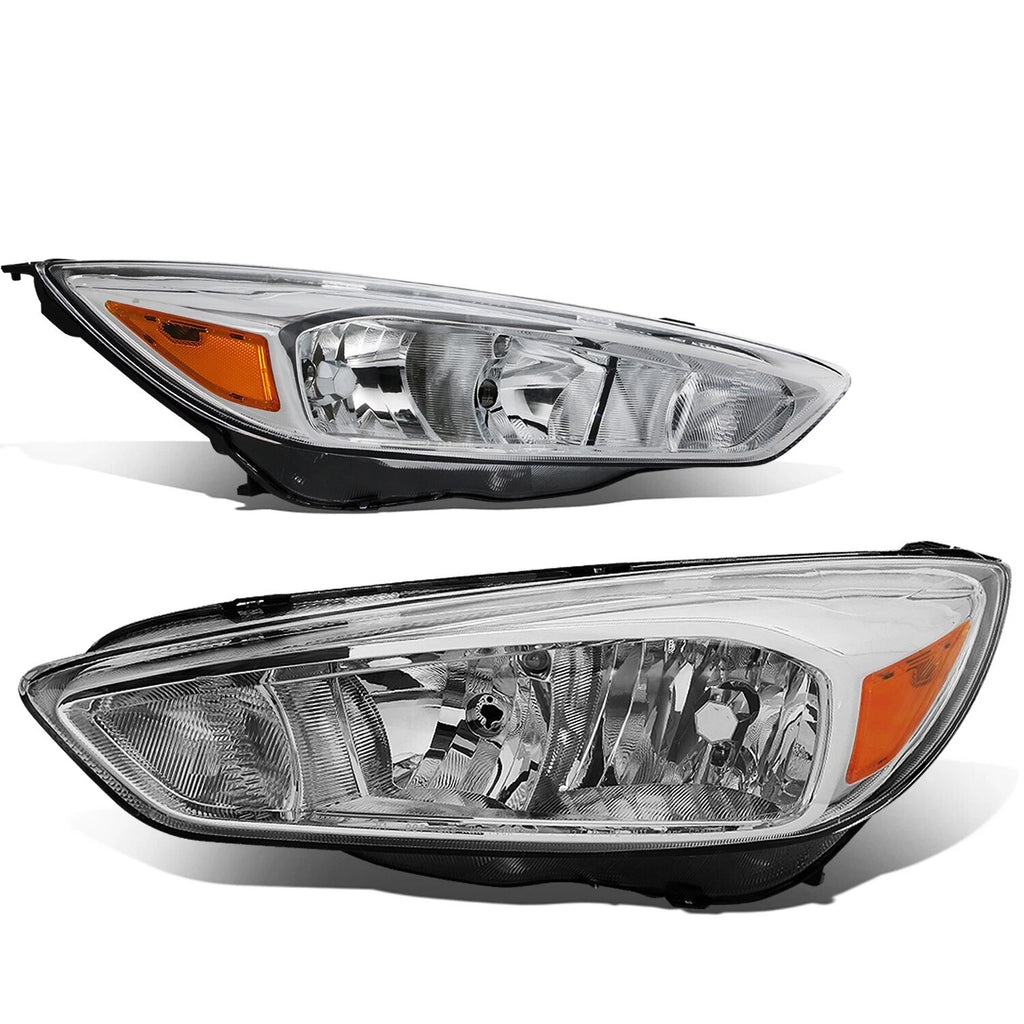 Chrome Halogen Headlights Pair for Ford Focus (2015–2018) W/Bulb W/O LED DRL