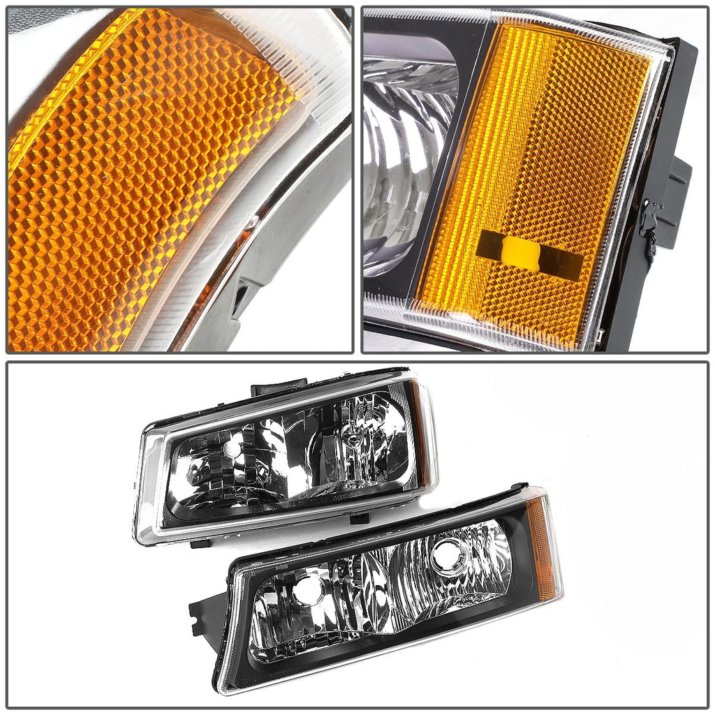 Set of 2 Black Housing Amber Corner Headlight Bumper Lamps for Chevy Silverado (2003–2006)