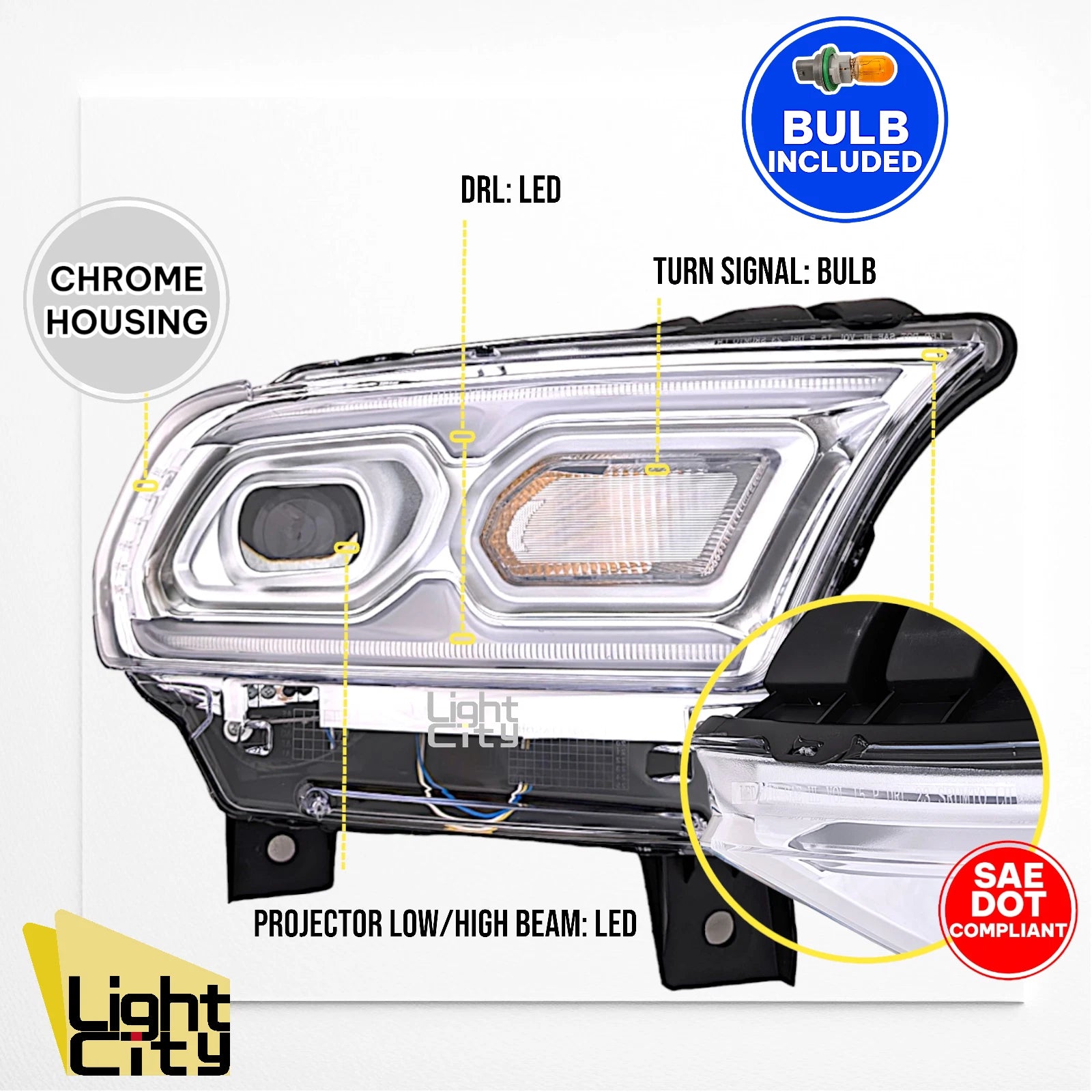 LED Halogen Signal Headlight for Dodge Durango (2021–2024) RH Chrome
