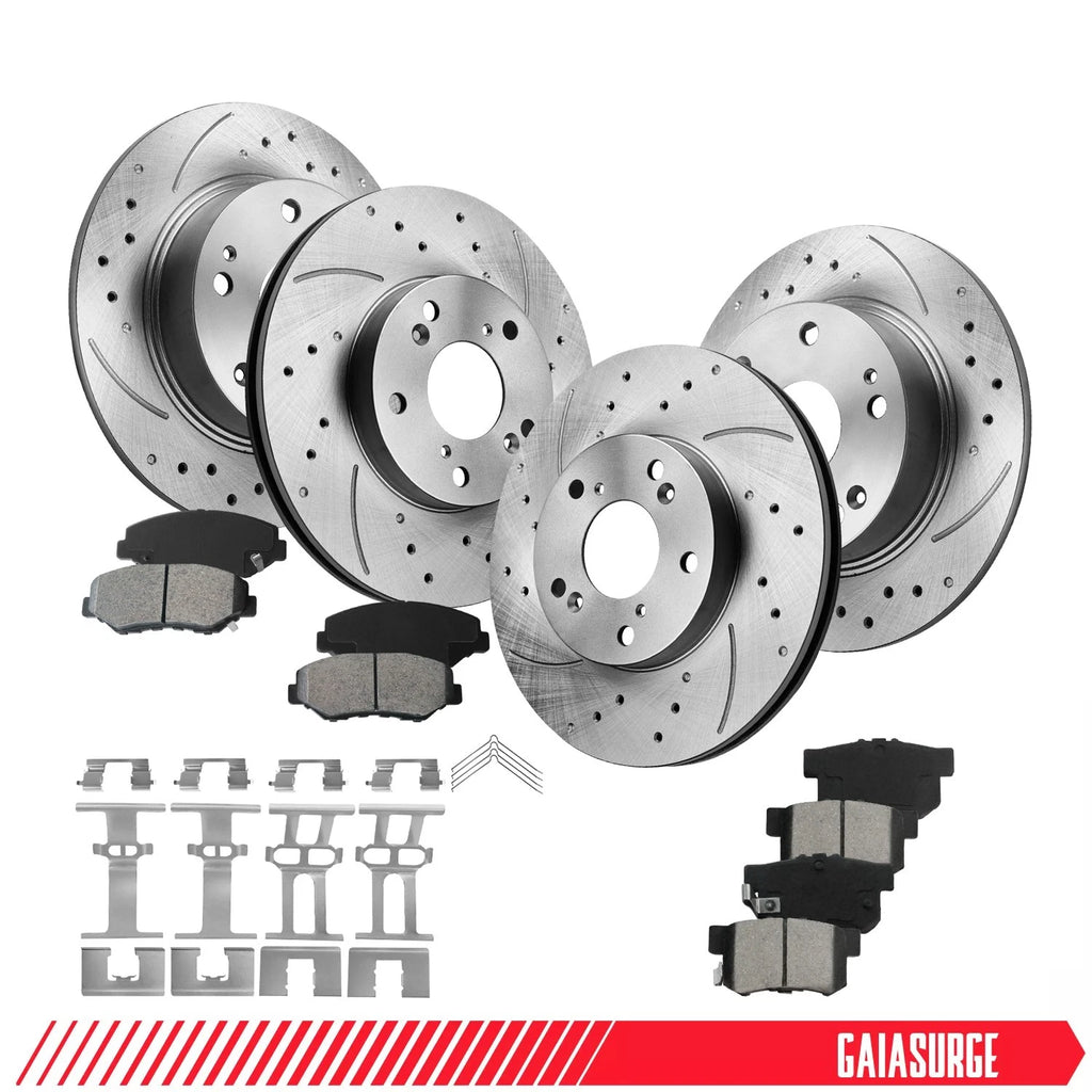 Front Rear Drilled Slotted Brake Rotors Ceramic Pads for Honda Accord (2003–2007)