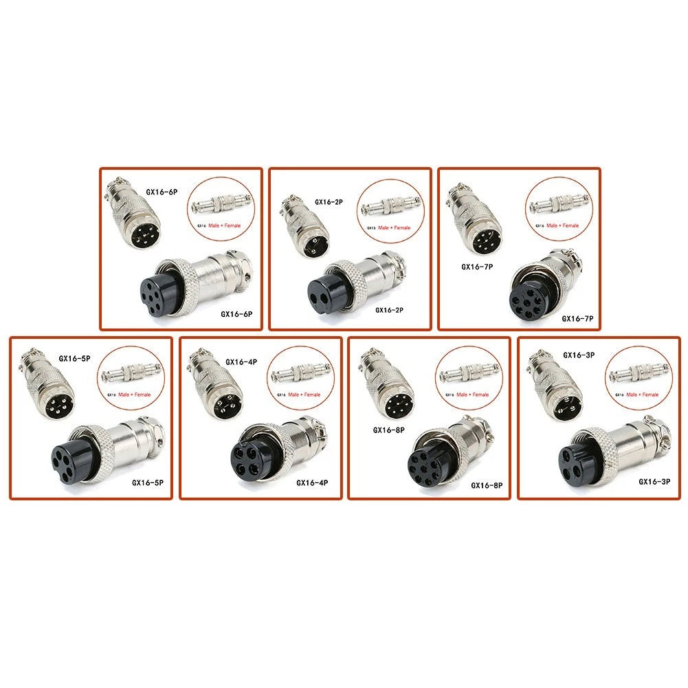 Set of 4 Silver Plated GX16 Aviation Connectors 2/3/4/5/6/7/8 Pin