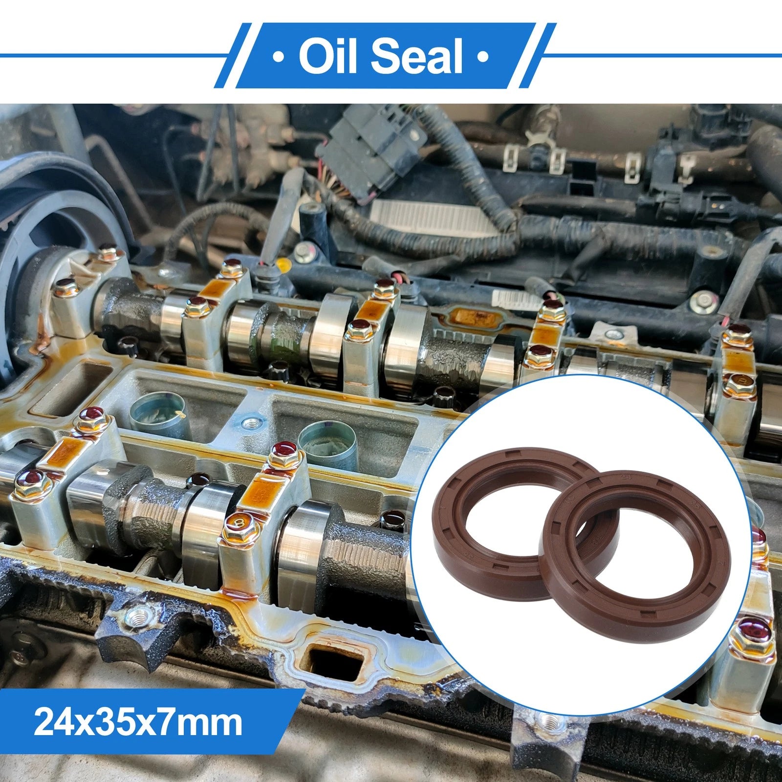 Set of 2 Oil Seal Rotary Shaft Seal FKM Rubber 24x35x7mm for Various Models