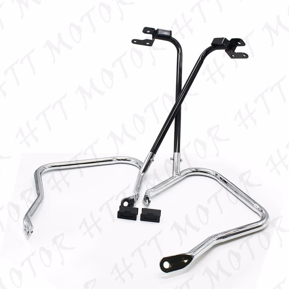 Unpainted Saddlebags with Chrome Bracket Guard Bars for Harley Touring (2014–2024)