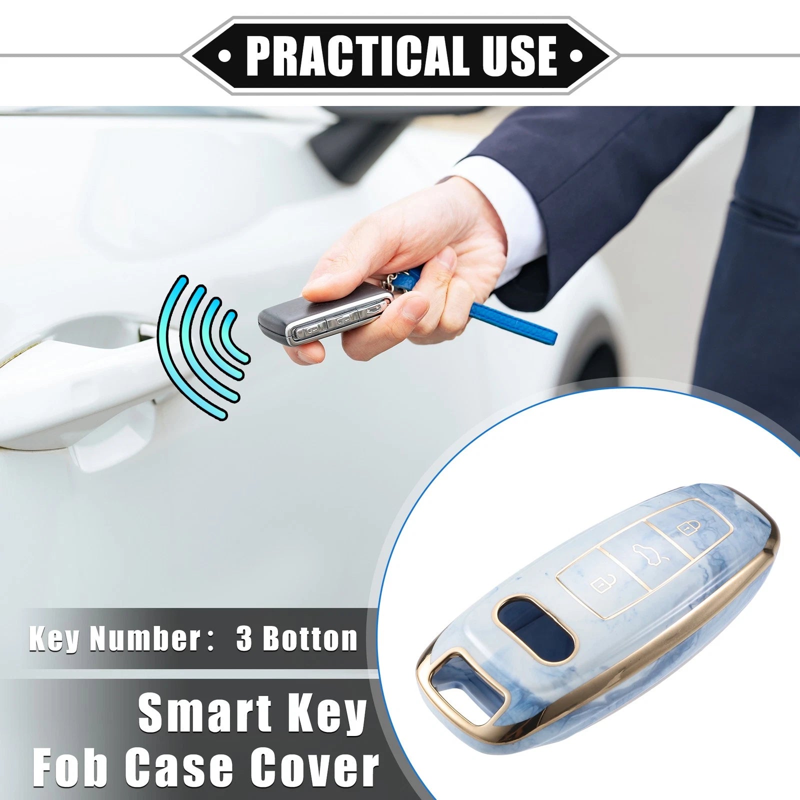 3X Remote Smart Key Fob Cover Case for Audi Q7 Q8 (2020–2021) TPU Blue