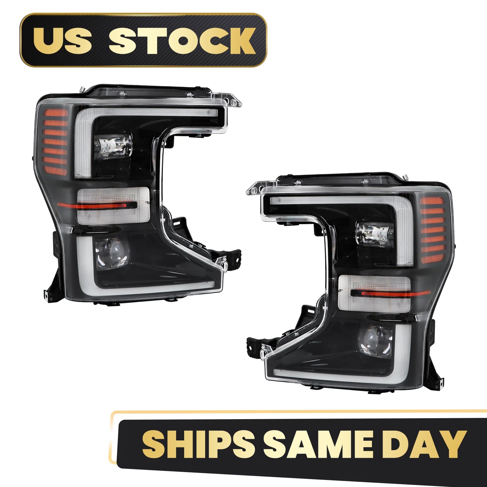 LED Headlight Set for Ford F-250 Super Duty (2020–2022) w/Black Trim