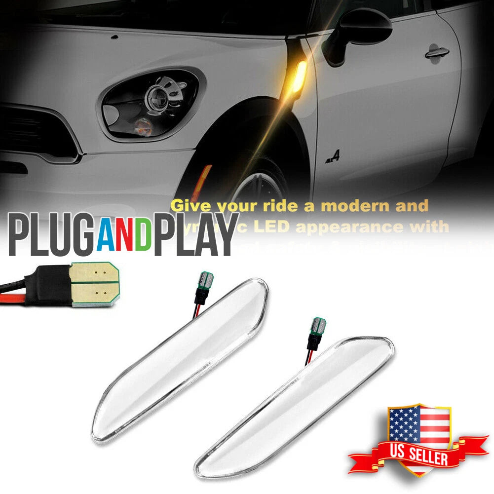 2X Clear Amber Full LED Front Side Marker Lights for MINI Cooper (2011–2016)