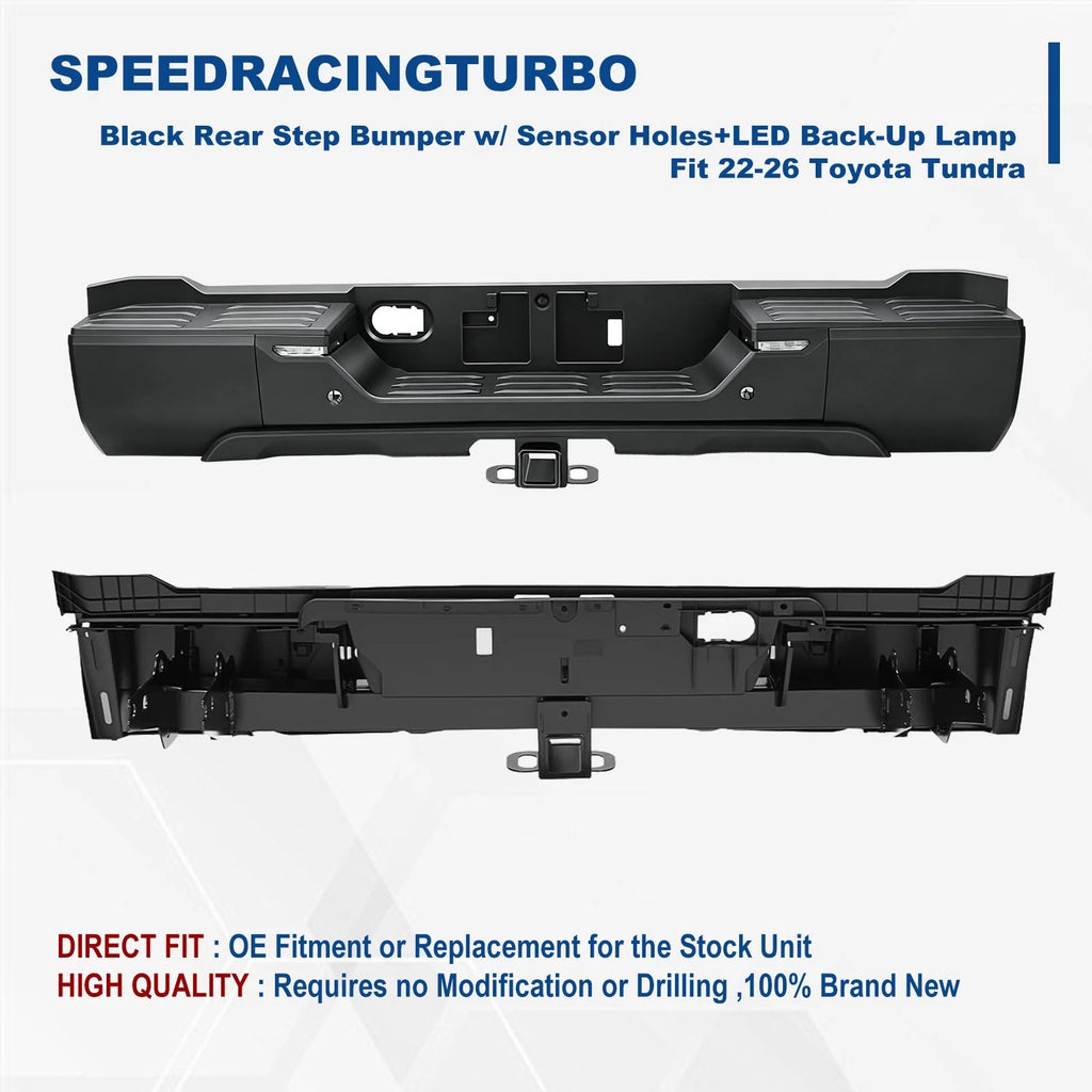 Rear Step Bumper with Sensor Holes & LED for Toyota Tundra (2022–2026)