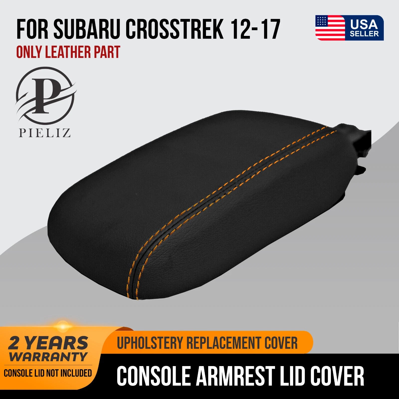 Leather Console Lid Armrest Cover for Subaru Crosstrek (2012–2017) Orange Stitch