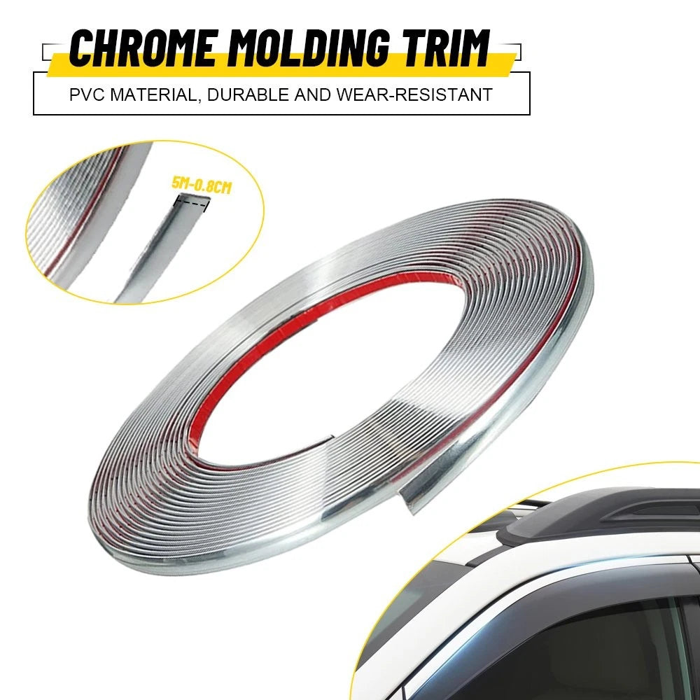 5M Chrome Door Window Guard Trim Protector Strip for Universal Vehicles (N/A)