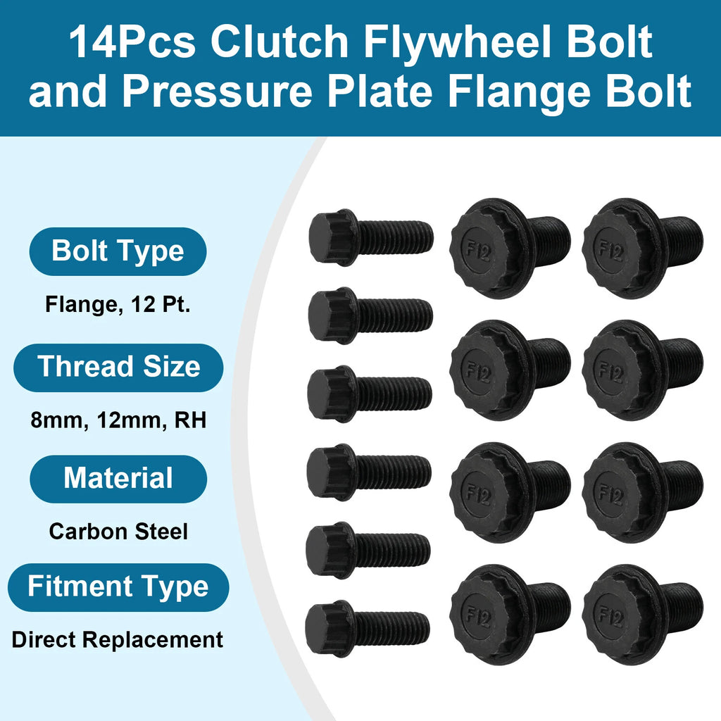 14PCS Clutch Flywheel Pressure Plate Flange Bolt Set for Honda Civic Si (2006–2011)