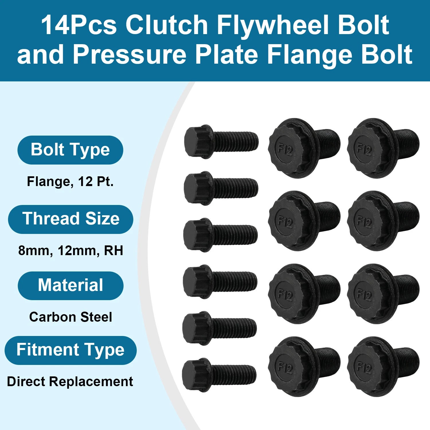 14PCS Clutch Flywheel Pressure Plate Flange Bolt Set for Honda Civic Si (2006–2011)