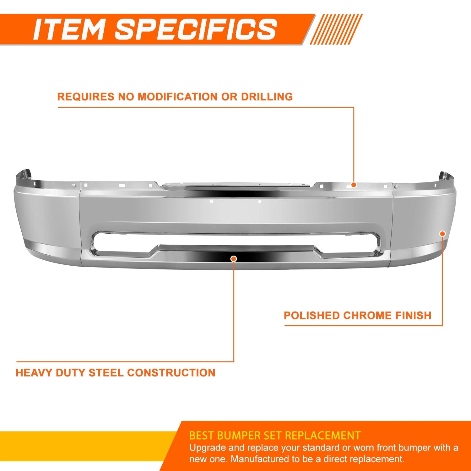 Steel Front Bumper Face Bar for Dodge Ram 1500 (2009–2012) Chrome