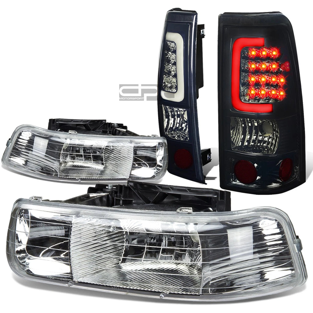 Chrome Crystal Headlight + Corner + Smoked 3D LED Tail Light Kit for Silverado (1999–2002)