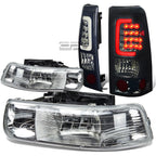 Chrome Crystal Headlight + Corner + Smoked 3D LED Tail Light Kit for Silverado (1999–2002)