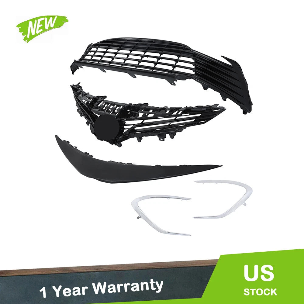 Set of 2 Front Upper Lower Grille Strip Trim for Toyota Camry (2021–2022) Gloss Black