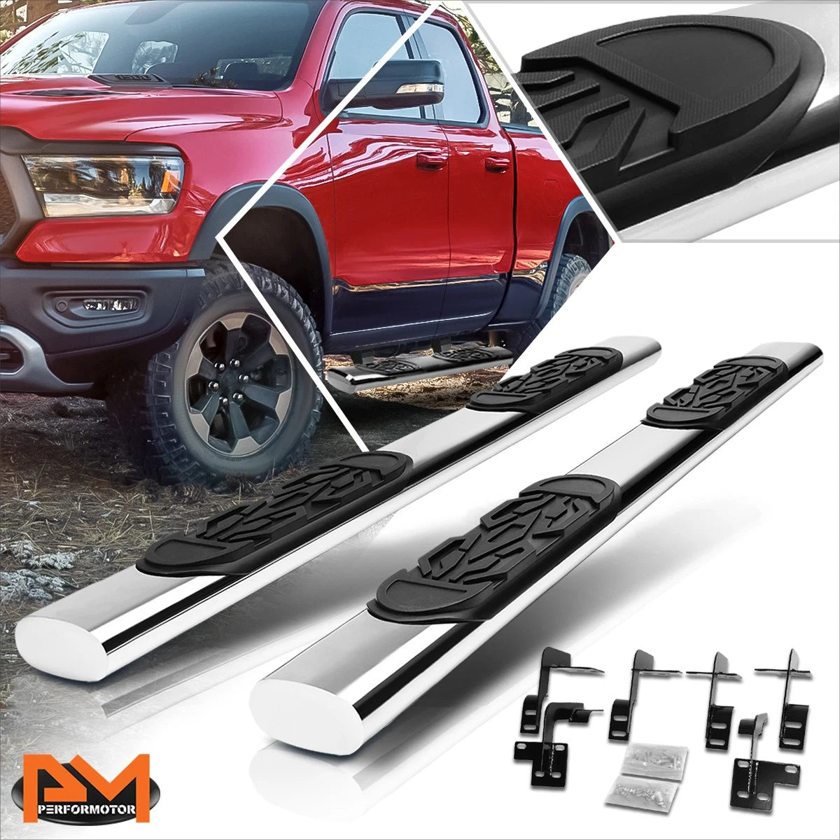 Set of 2 Chrome 6" Oval Side Step Nerf Bars for RAM 1500 (2019–2024)