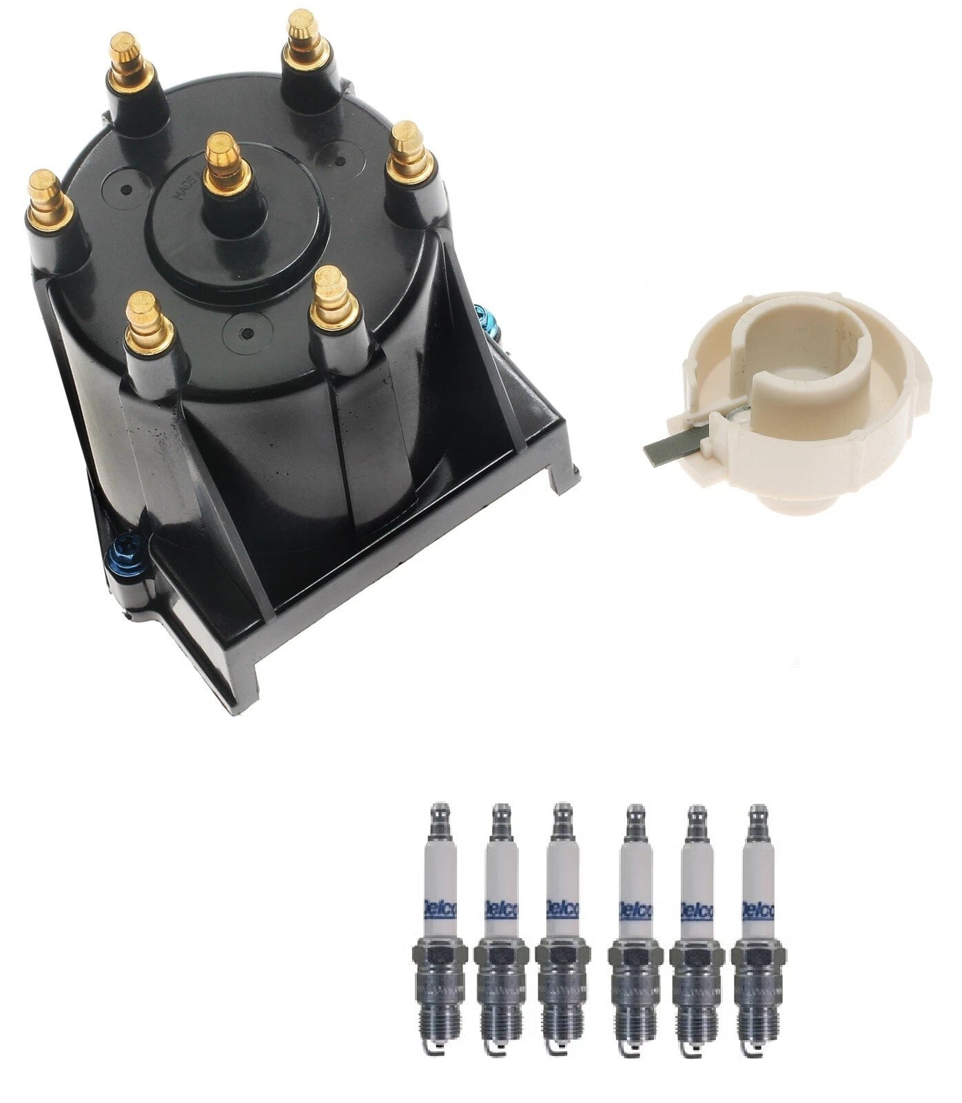 Distributor Rotor Cap & Spark Plugs Kit for Pontiac Oldsmobile GMC Chevy