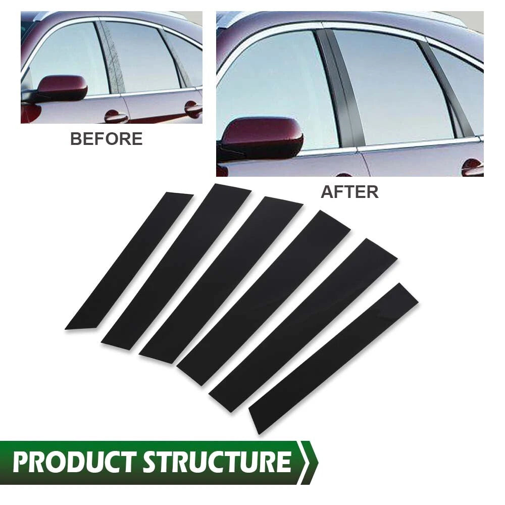 Set of 6 Black Window Pillar Post Covers for Honda CR-V (2007–2011)