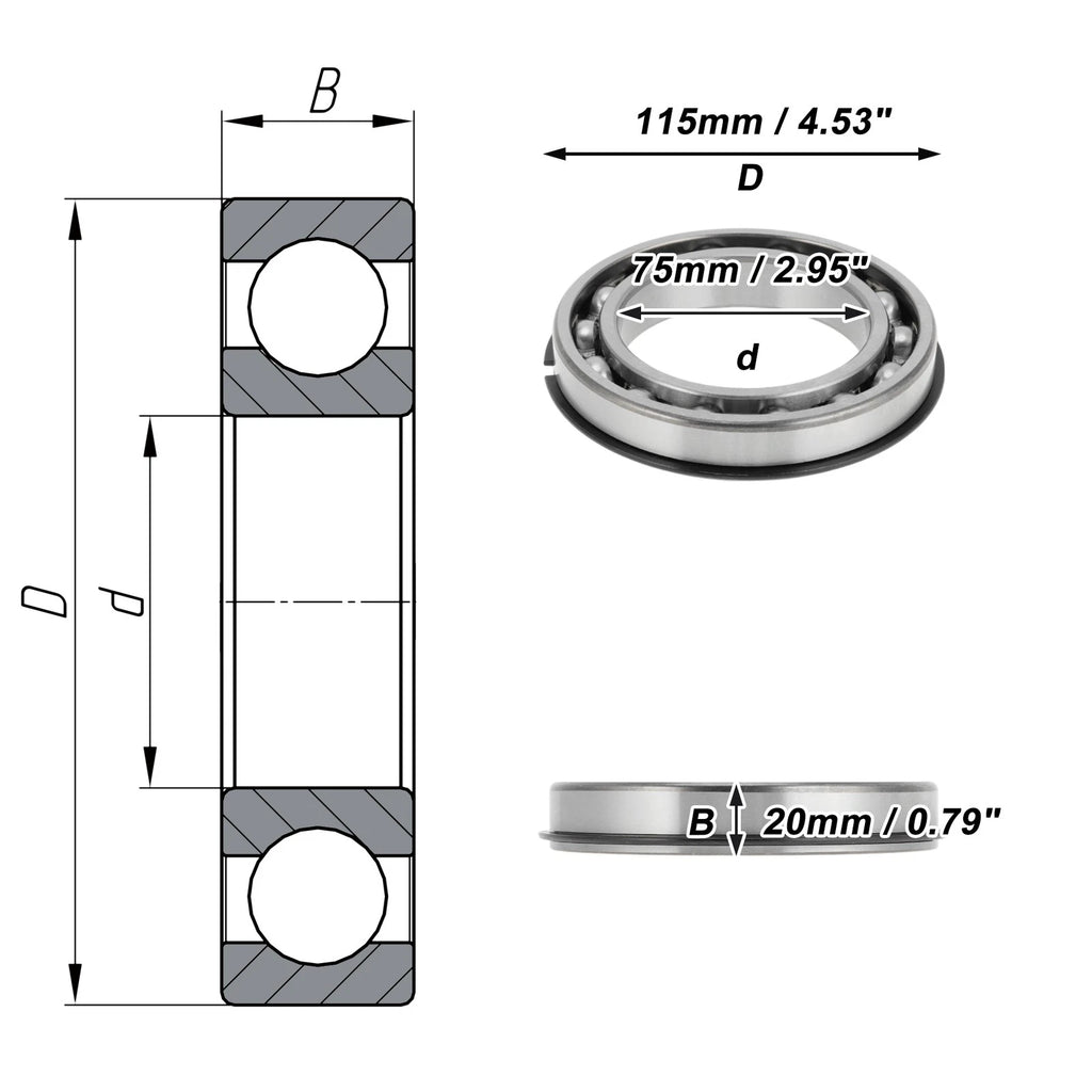 Deep Groove Ball Bearing 6015NR for Scooter Skateboard Wheel (P5)