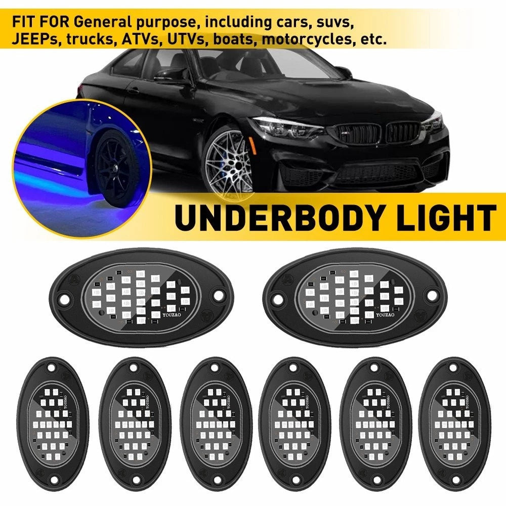 8 Pods Blue LED Rock Lights for ATV Motorcycle UTV Car