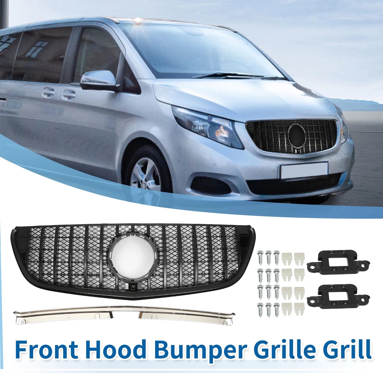 Front Upper Bumper Grille for Mercedes-Benz VITO-Class W477 (2014–2023) Glossy Black