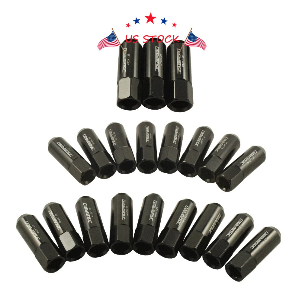 Set of 20 Aluminum Tuner Racing Lug Nuts for JDM Vehicles (60mm, Black)