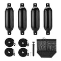 24pcs Inflatable Ribbed Black Boat Fenders for Boats (3-7 M Length)