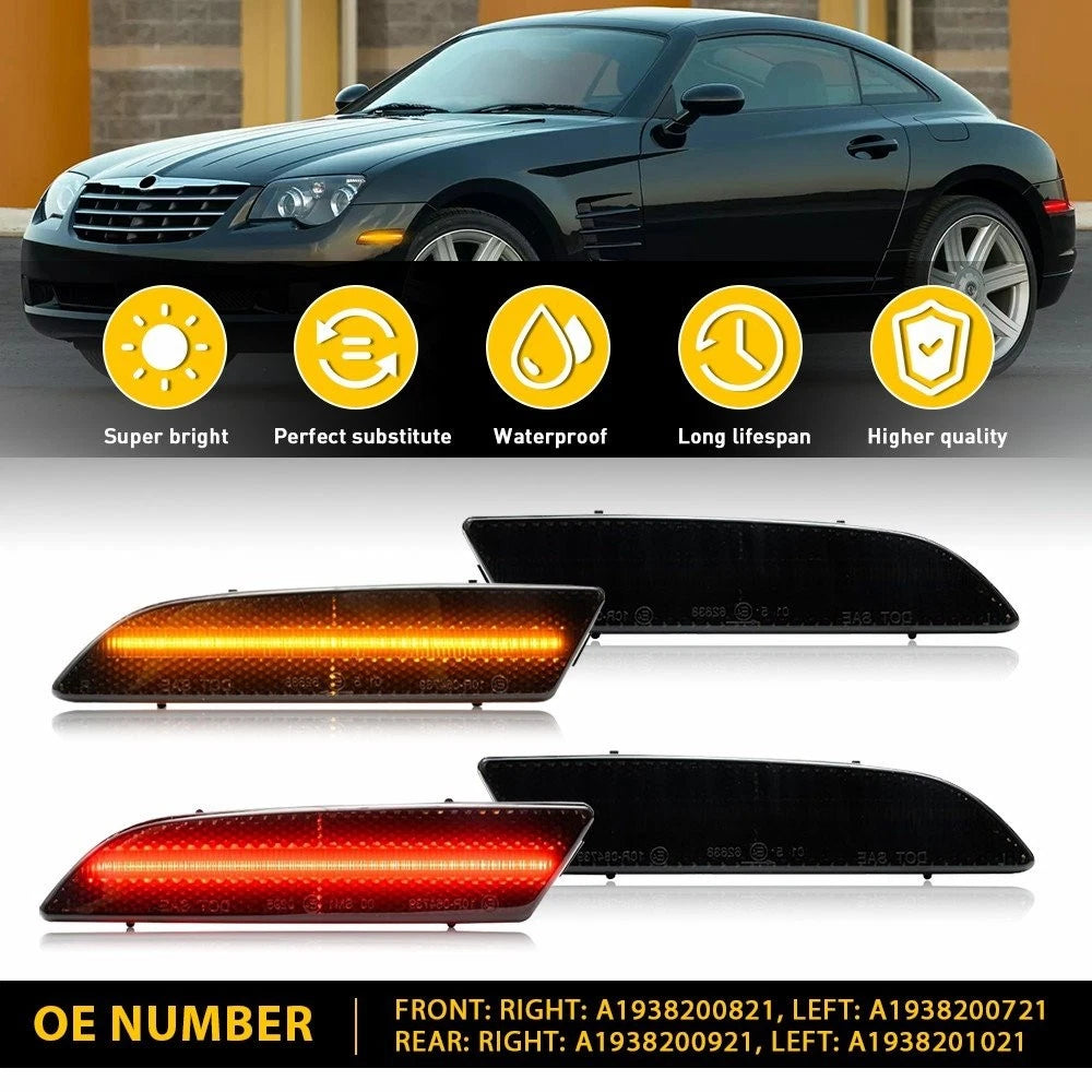 4X Smoke Front & Rear Bumper Side Marker Lights for Chrysler Crossfire (2004–2008)