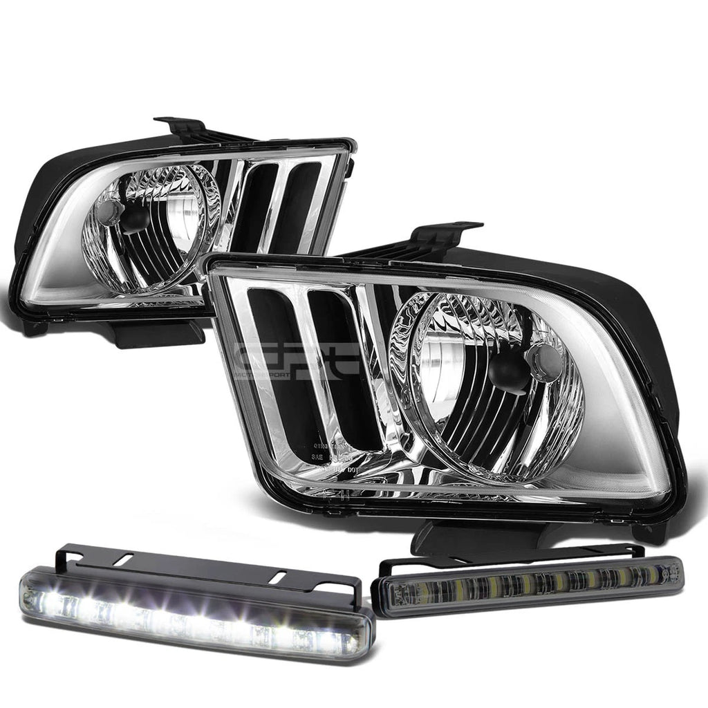 Chrome Housing Clear Lens Headlight & Smoked LED Fog Light Kit for Ford Mustang (2005–2009)