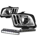 Chrome Housing Clear Lens Headlight & Smoked LED Fog Light Kit for Ford Mustang (2005–2009)