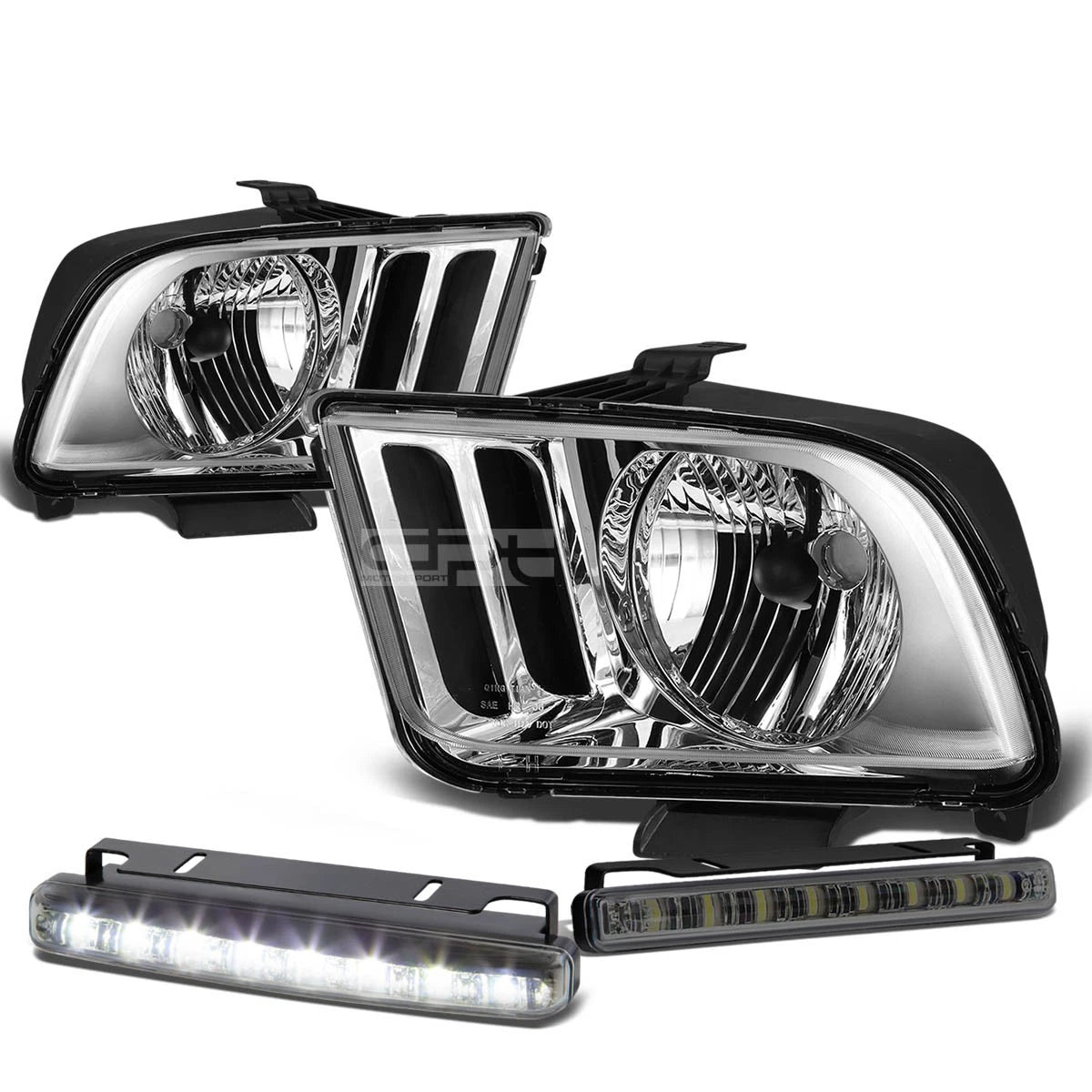 Chrome Housing Clear Lens Headlight & Smoked LED Fog Light Kit for Ford Mustang (2005–2009)