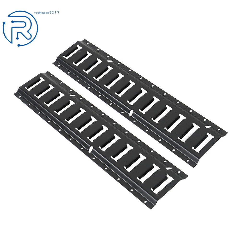 Set of 2 Black Steel E Track Tie Down Rails for Garages Vans Trailers