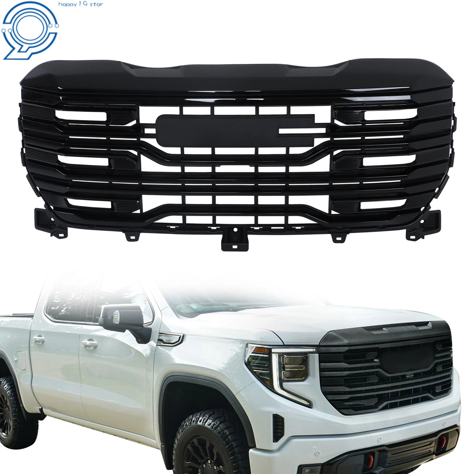 Front Bumper Grille Assembly Gloss Black for GMC Sierra 1500 (2022–2024)