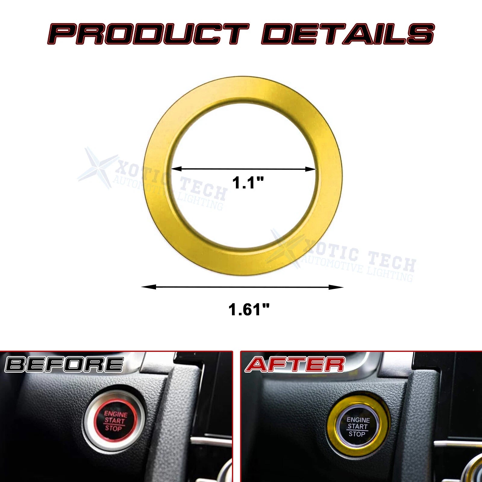 Ignition Start Stop Button Ticker Ring Cover for Honda Civic Accord (2016-2021)