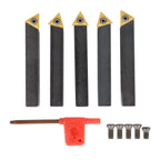 Set of 5 Lathe Indexable Carbide Inserts and Turning Tool Bit Holder