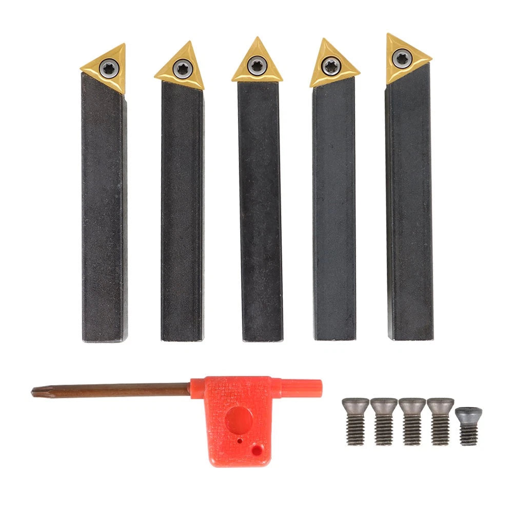 Set of 5 Lathe Indexable Carbide Inserts and Turning Tool Bit Holder