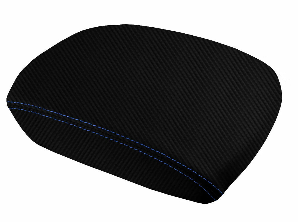 Console Lid Armrest Cover for Honda Pilot (2009–2015) Carbon Fiber Blue Stitch