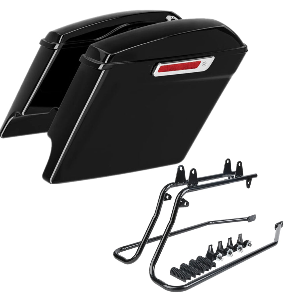 5" Stretched Saddlebags & Brackets for Harley Softail (1984–2017) Black