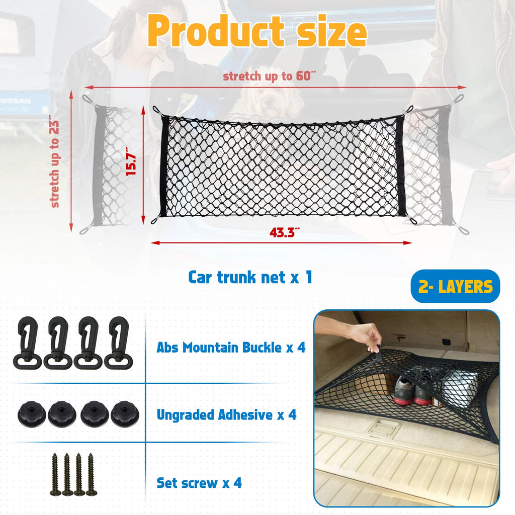 Rear Cargo Nylon Adjustable Elastic Storage Organizer Net for Universal Fit (2010-2025)