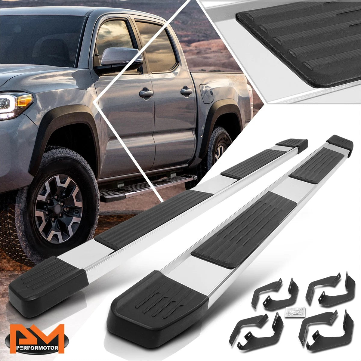 Set of 2 Step Pads for Toyota Tacoma Crew Cab (2005–2021) Silver